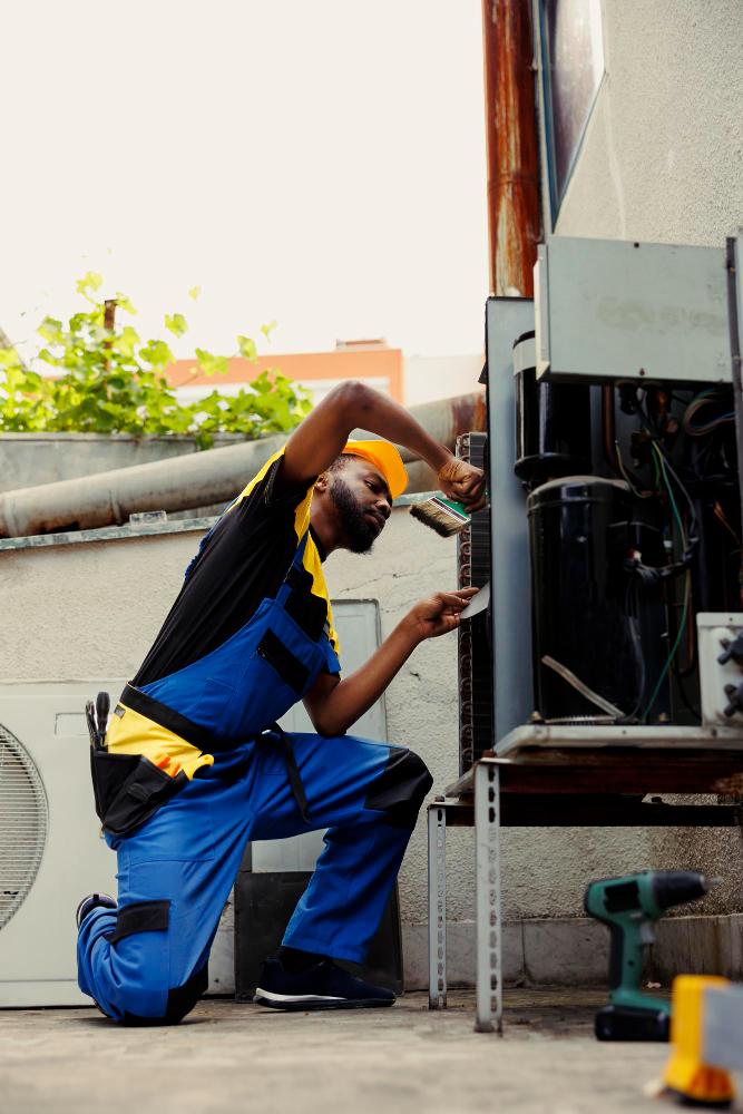 Technician servicing an air conditioning unit